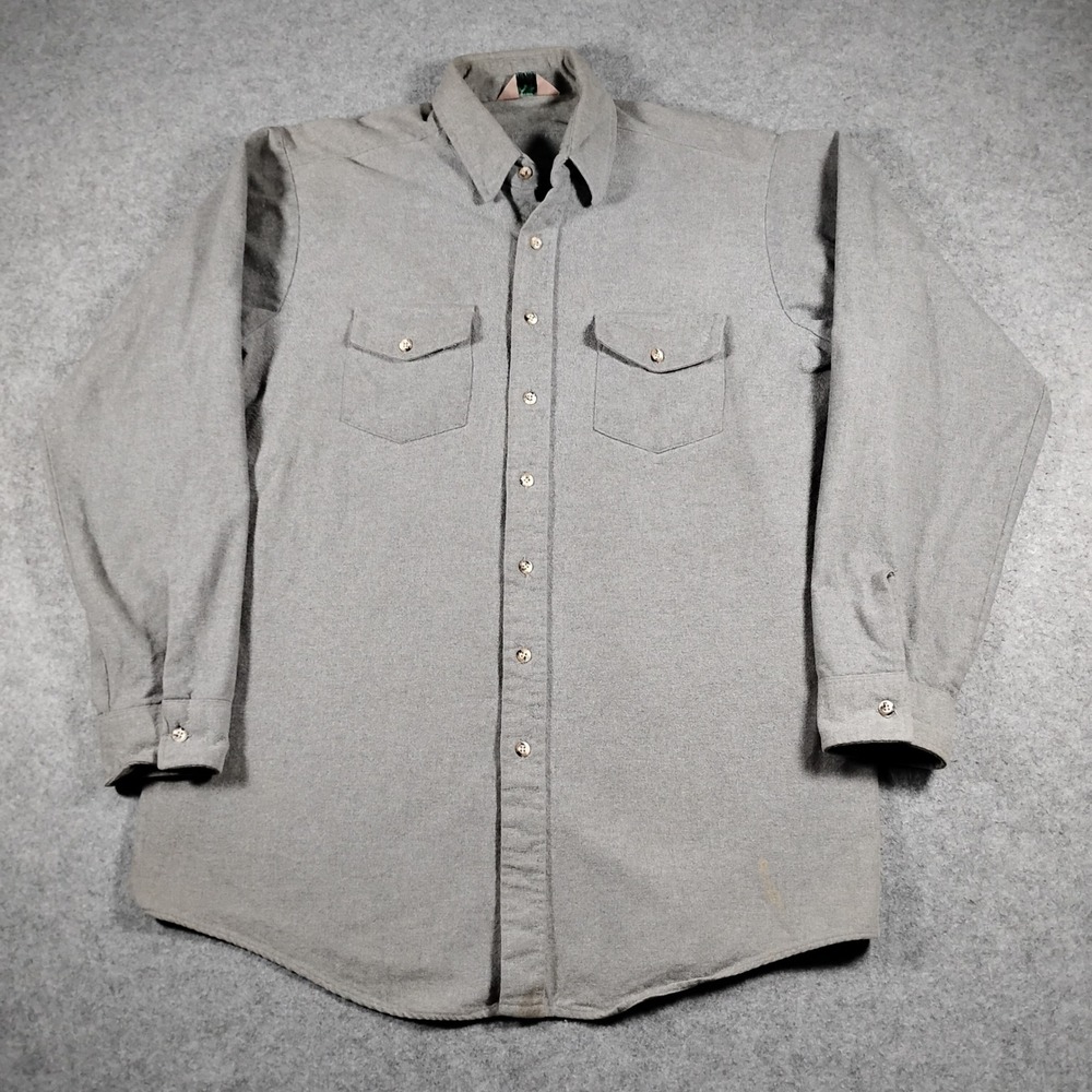 Vintage Winter Run Mens Gray Chamois Flannel Button Down Shirt Made in USA XL